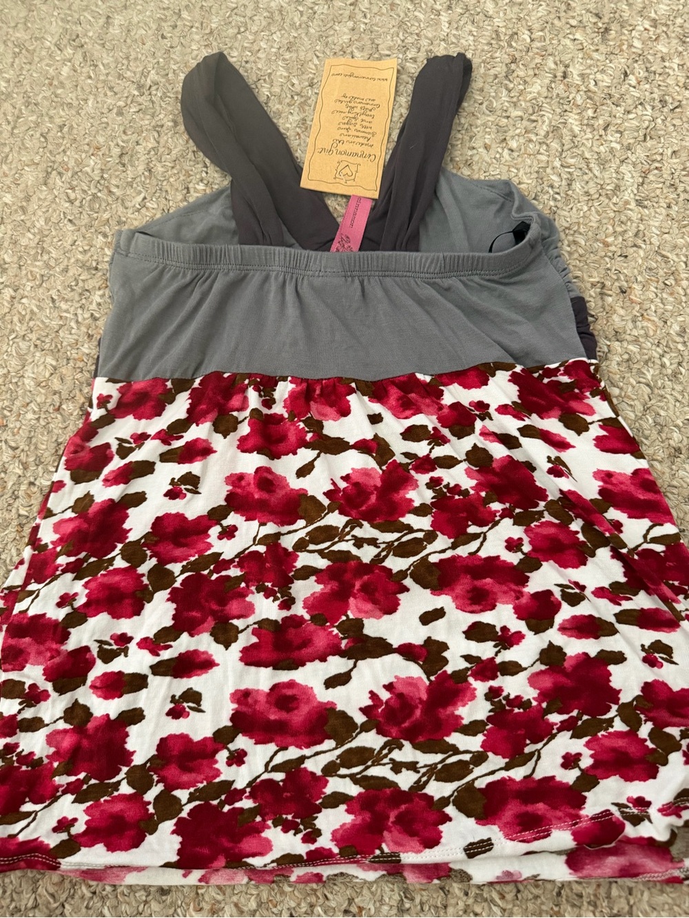 Girls Floral Tank Dress with Pink Floral Print and Gray Bodice - Picture 2 of 4